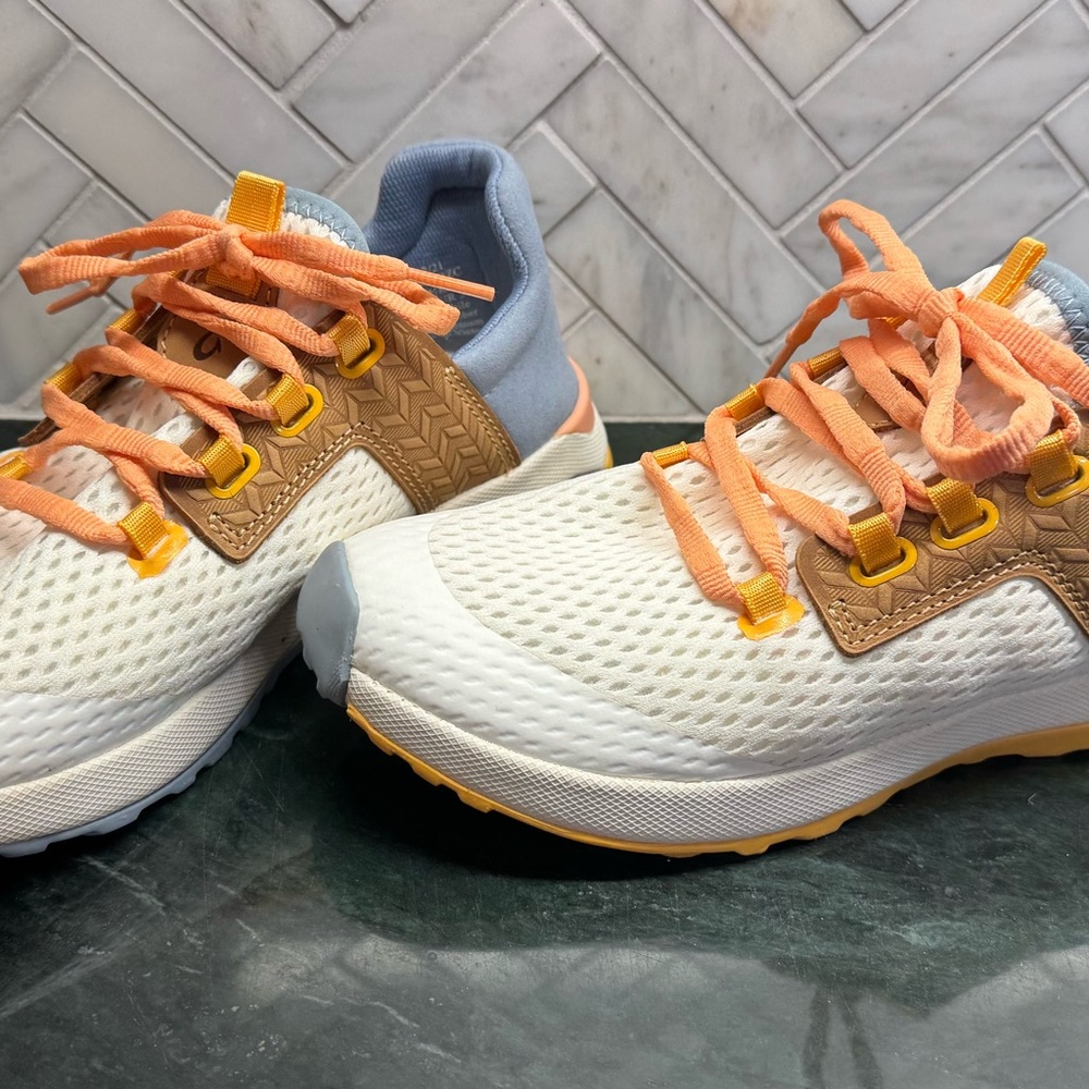 OluKai Women's Sneakers in White, Tan, and Orange
